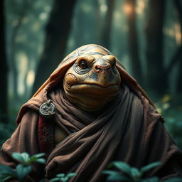 An ancient warrior turtle monk with a weathered appearance, featuring a reddish shell