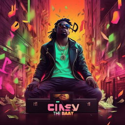 A stark and bold trap-style music album cover, excluding any character, showcasing the title 'Money in the Bag'. Include artists 'Gio Vá NN ft D Lírio & Eddy' in distinct, graffiti-inspired fonts amidst a pulsating backdrop of dollar symbols, in a striking color palette.