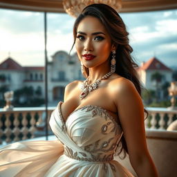 An elegant and beautiful Filipina woman with large breasts, exuding luxury and sophistication
