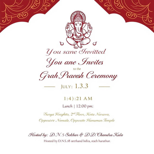 A beautifully designed invitation template for a Grah Pravesh ceremony