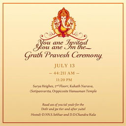A beautifully designed invitation template for a Grah Pravesh ceremony