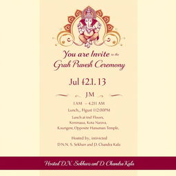 A beautifully designed invitation template for a Grah Pravesh ceremony