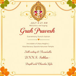 A beautifully designed invitation template for a 'Grah Pravesh' ceremony
