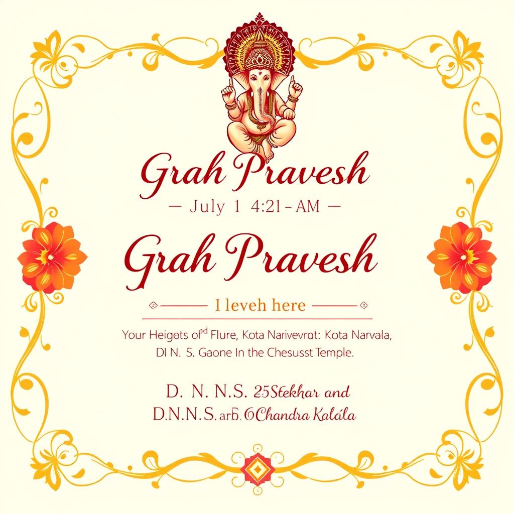 A beautifully designed invitation template for a 'Grah Pravesh' ceremony