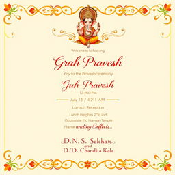 A beautifully designed invitation template for a 'Grah Pravesh' ceremony