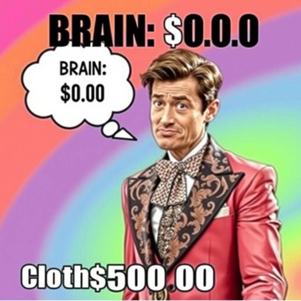 A humorous meme image depicting a person with an empty thought bubble showing a brain with a price tag of $0