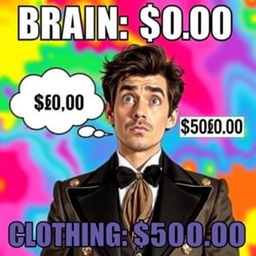A humorous meme image depicting a person with an empty thought bubble showing a brain with a price tag of $0