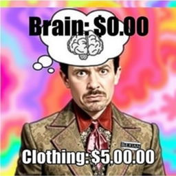 A humorous meme image depicting a person with an empty thought bubble showing a brain with a price tag of $0