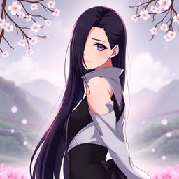 A stunning portrait of Hinata Hyuga, the beloved character from Naruto, depicted in an elegant and captivating style