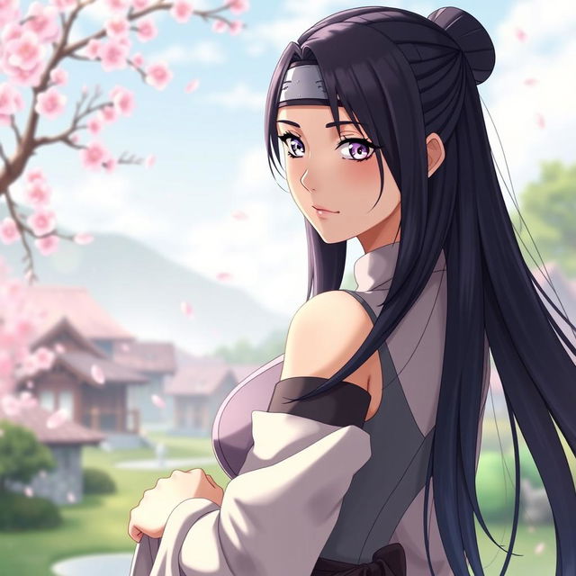 A stunning portrait of Hinata Hyuga, the beloved character from Naruto, depicted in an elegant and captivating style