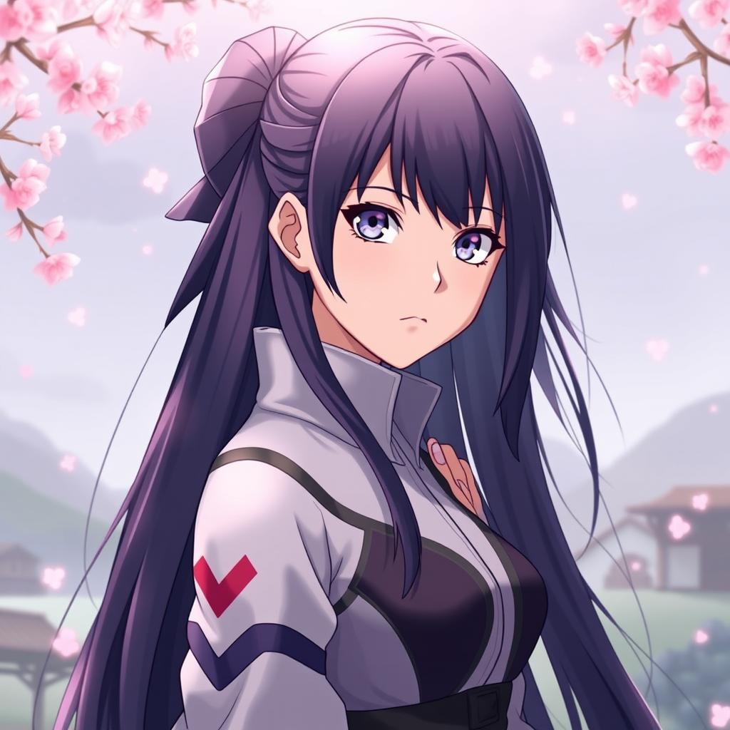 A stunning portrait of Hinata Hyuga, the beloved character from Naruto, depicted in an elegant and captivating style
