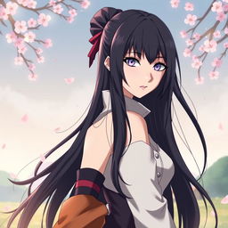 A stunning portrait of Hinata Hyuga, the beloved character from Naruto, depicted in an elegant and captivating style