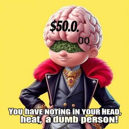 A humorous meme featuring a character with a large, comically oversized brain labeled '$0