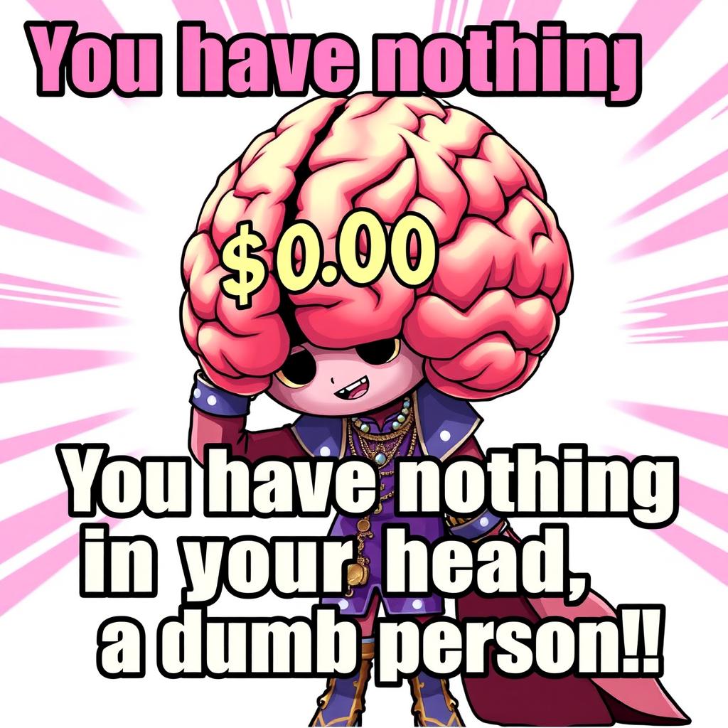 A humorous meme featuring a character with a large, comically oversized brain labeled '$0