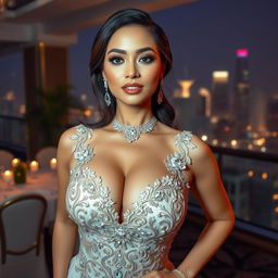 A glamorous and stunning Filipina woman with large breasts, showcasing elegance and wealth