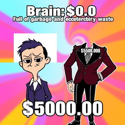 A humorous meme image with two contrasting panels featuring the same character