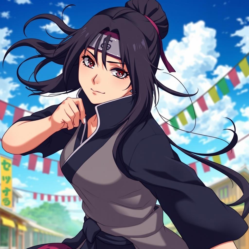 A dynamic and captivating portrait of Hinata Hyuga as a strong and determined character, depicted in a battle stance with a confident expression