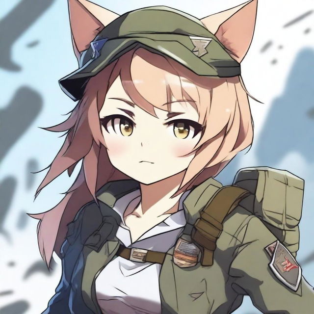 A high-definition digital art image illustrating an anime-style cat girl soldier engaged in a fierce battle