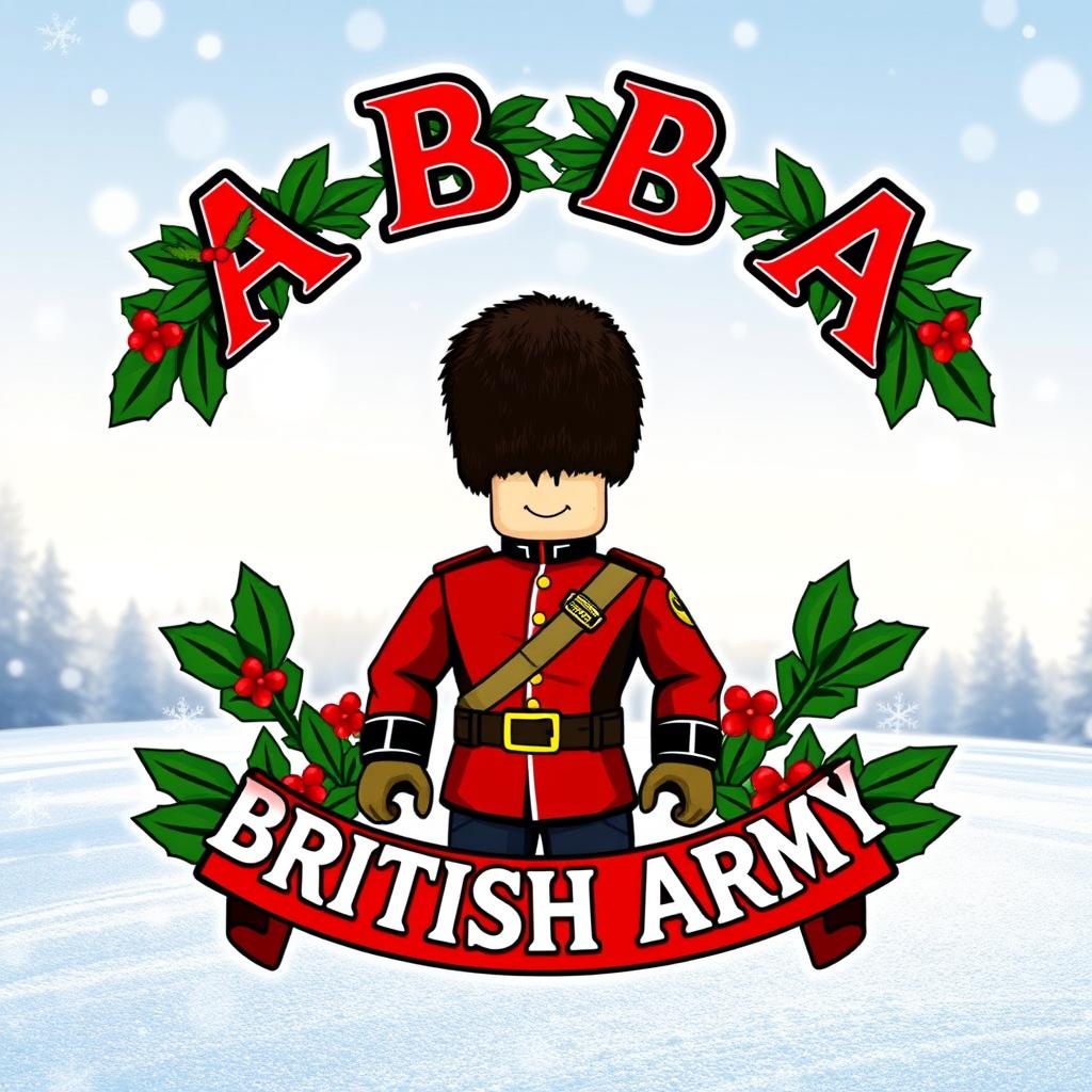 A graphic logo design for Roblox featuring a British Army theme, prominently displaying the text 'ABA British Army