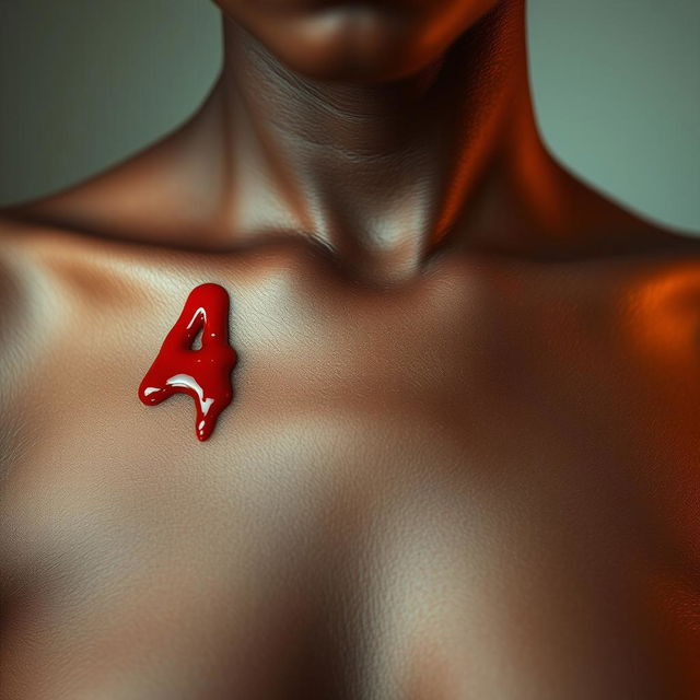 A close-up of a black-skinned woman's upper chest displaying a prominent bite mark shaped like the letters 'AA'