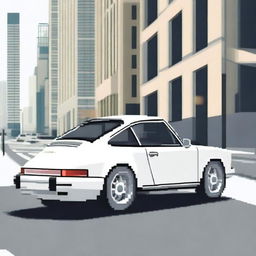 An image showcasing a pristine white Porsche 911, parked elegantly on a city street