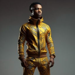 male in futuristic African track suit