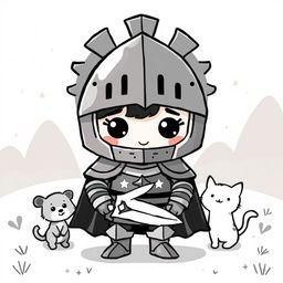 A cute and whimsical medieval knight character wearing a great helm, designed for a childlike appeal