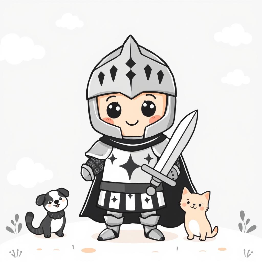 A cute and whimsical medieval knight character wearing a great helm, designed for a childlike appeal