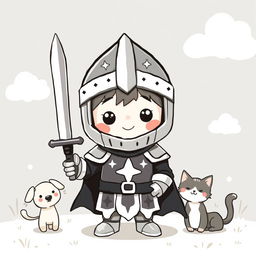 A cute and whimsical medieval knight character wearing a great helm, designed for a childlike appeal