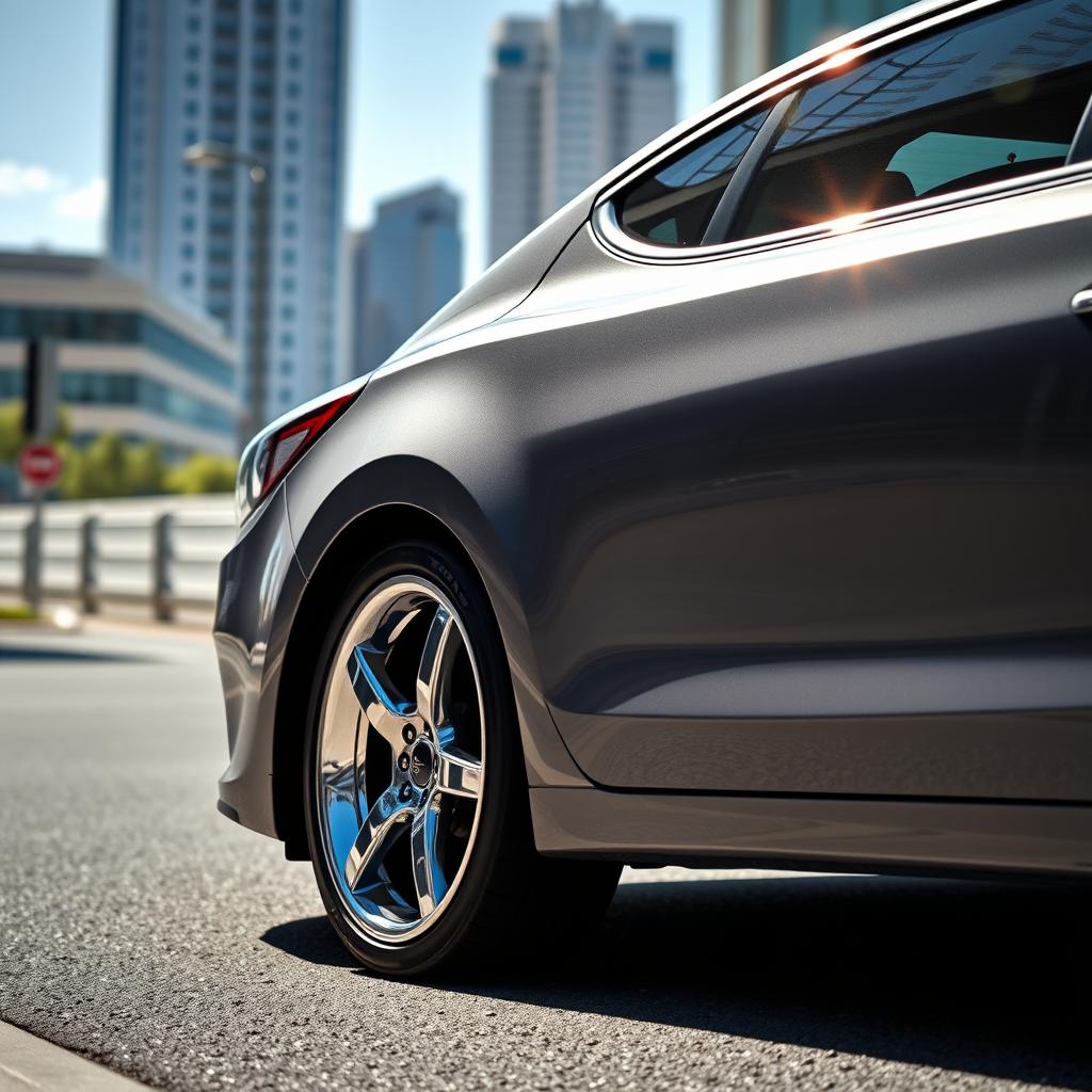 A 2018 Kia Forte in a sleek gray color, featuring stylish chrome and black banana-style rims