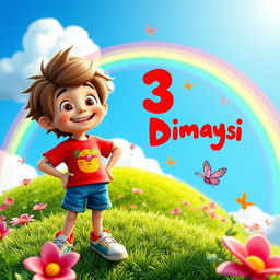 A vibrant 3D cartoon animation style scene featuring an adventurous boy