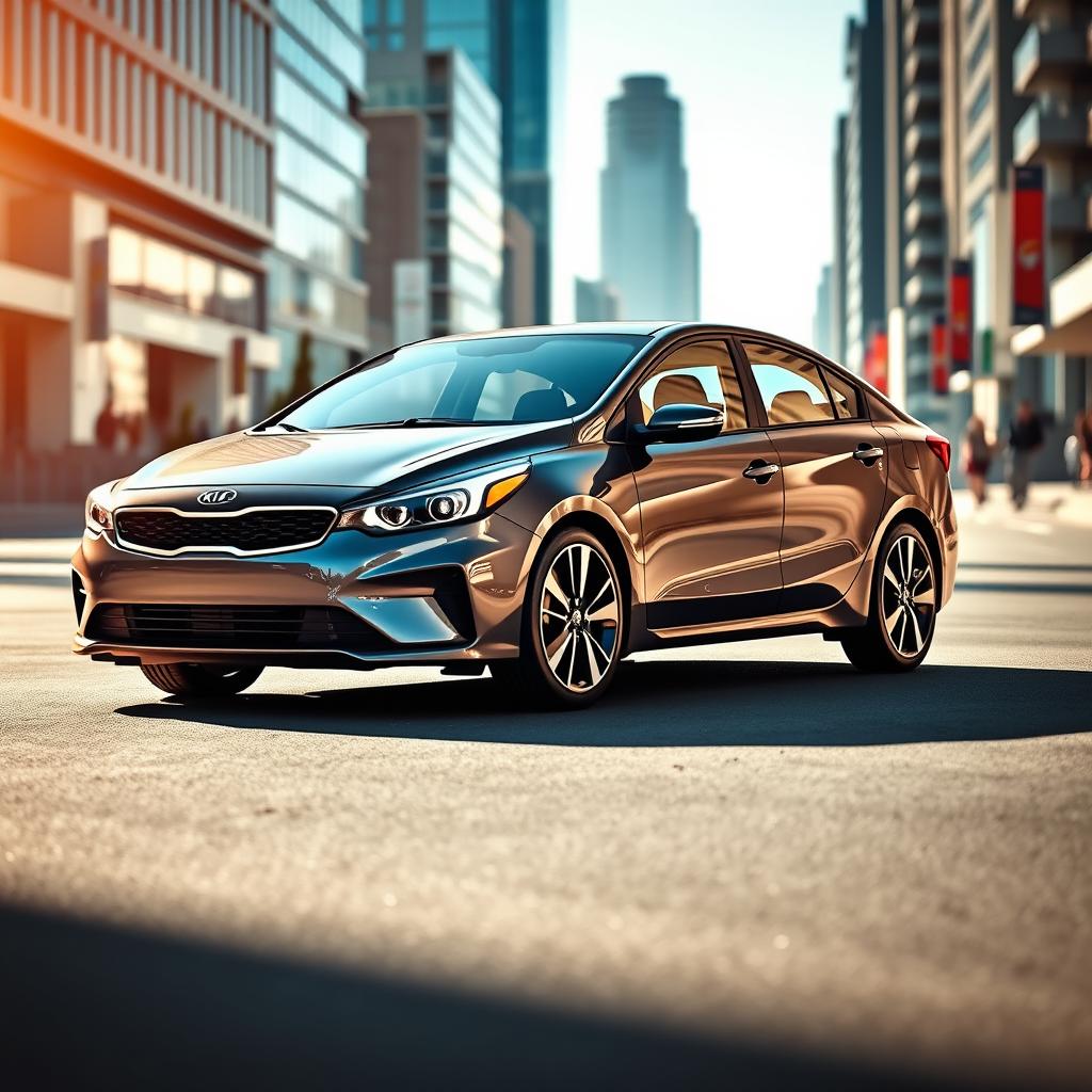 A 2018 Kia Forte in a sleek gray color, showcasing stylish black banana-style rims