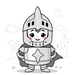 A whimsical illustration of a cute medieval knight wearing a distinctive Norman helmet, designed to appear playful and child-friendly