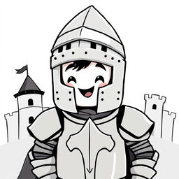 A whimsical illustration of a cute medieval knight wearing a distinctive Norman helmet, designed to appear playful and child-friendly