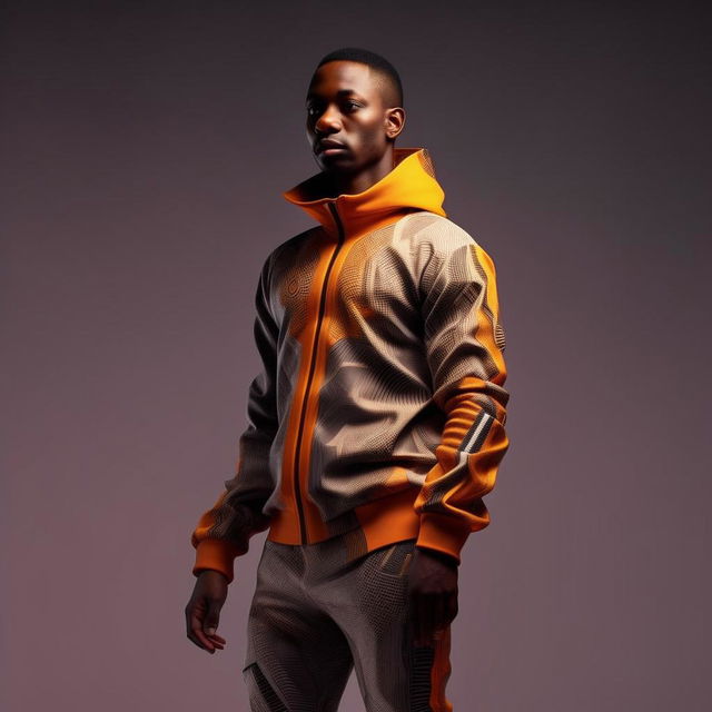 male in futuristic African track suit