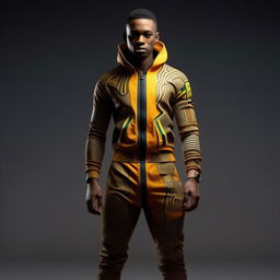 male in futuristic African track suit