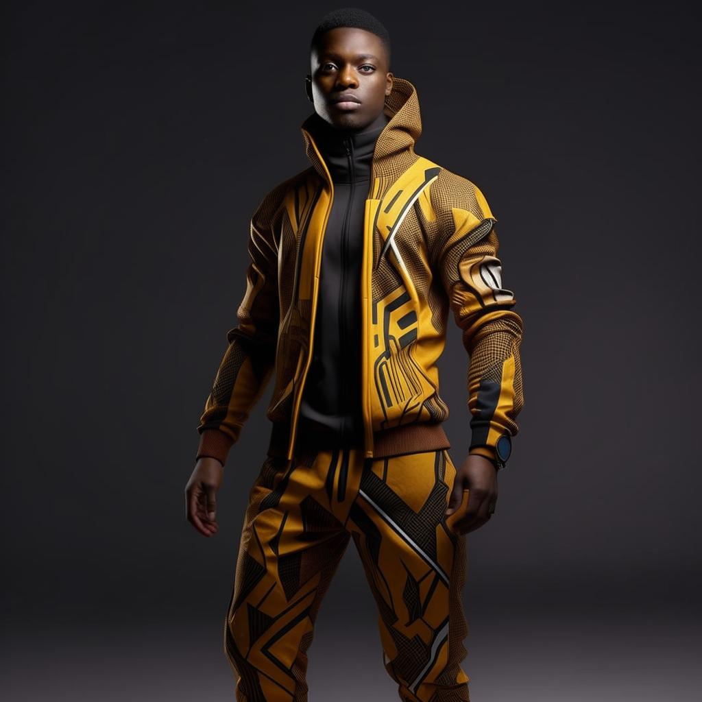 male in futuristic African track suit