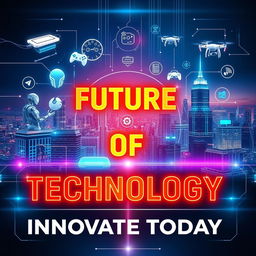 A vibrant digital poster showcasing various aspects of technology