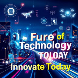 A vibrant digital poster showcasing various aspects of technology