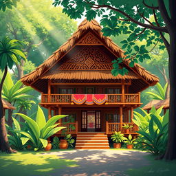 An illustration of a traditional Indonesian house, showcasing its unique architecture