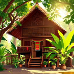 An illustration of a traditional Indonesian house, showcasing its unique architecture