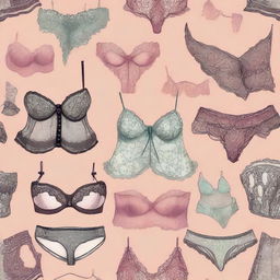 A high-quality digital art piece featuring a collection of stylish and elegant lingerie sets