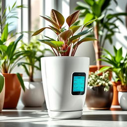 An innovative, stylish plant pot featuring a sleek, modern design