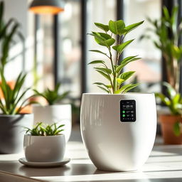 An innovative, stylish plant pot featuring a sleek, modern design