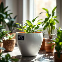 An innovative, stylish plant pot featuring a sleek, modern design