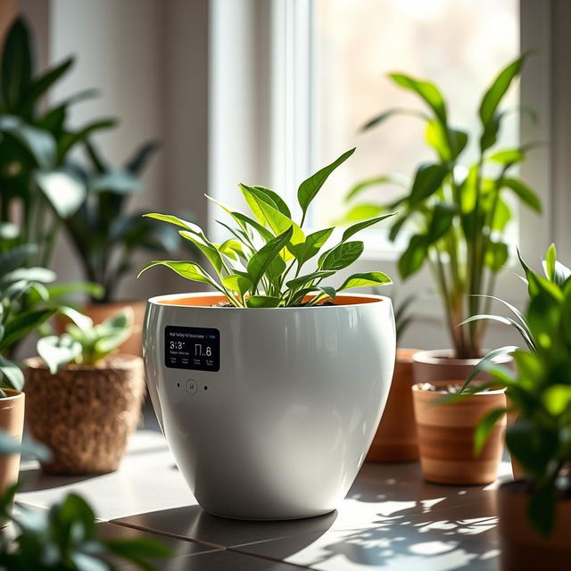 An innovative, stylish plant pot featuring a sleek, modern design