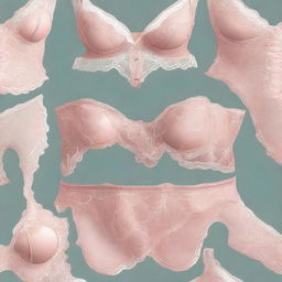 A high-quality digital art piece featuring a collection of stylish and elegant lingerie sets