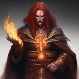 A digital art image depicting a fire genasi cleric