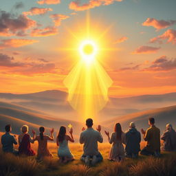 A serene and beautiful representation of monotheism, featuring a glowing golden light emanating from a single, ethereal divine figure