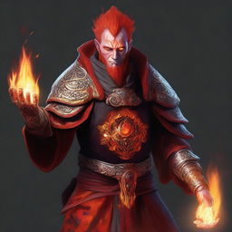 This is a high-quality digital art image of a fire genasi cleric